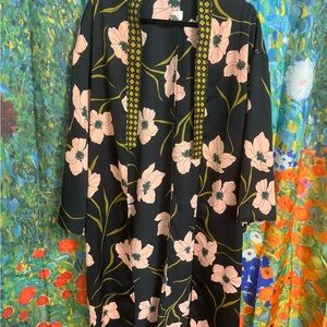 a new day Black Tunic with Pink Floral Pattern